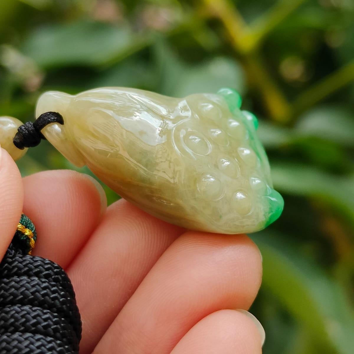 Latest Arrival SG Seller - Yellow and Green Natural Type A Jadeite Jade crafted as lotus seedpod pendant, QIC approved certificate weighs 14.61 grams, measurement 31.3 * 24.2 * 14.1 mm (pendant345) Yi Pin Qian Jadeites Jade Jewelry ~Your Precious Quintessential ~ Singapore