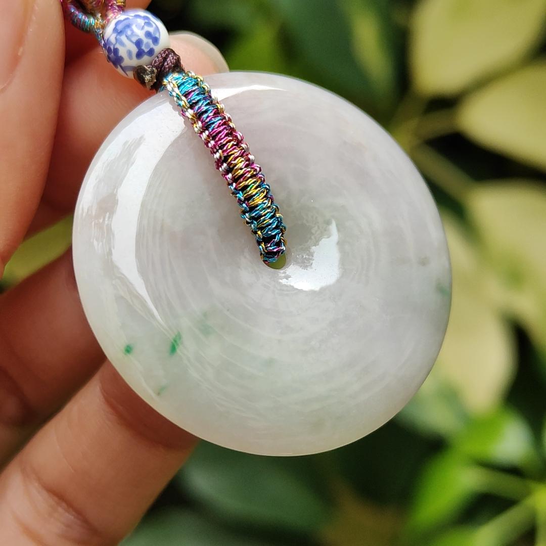 Singapore New Arrival Light Green, Light Lavender Natural Type A Jadeite Jade crafted with shape of Dounut as Pendant certificate weighs 15.63 grams, measurement 35.9 * 6 mm (pendant324) Yi Pin Qian Jadeites Jade Jewelry ~Your Precious Quintessential ~ Singapore