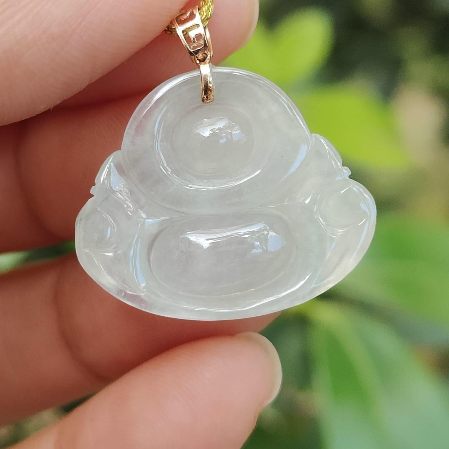 New Listing crafted as Milo Buddha on Natural Type A Jadeite Jade as Pendant with 18k Clasp, certificate weighs 3.97 grams, measurement 19.3 * 23.3 * 6.3 mm (18kp89) Yi Pin Qian Jadeites Jade Jewelry ~Your Precious Quintessential ~ Singapore