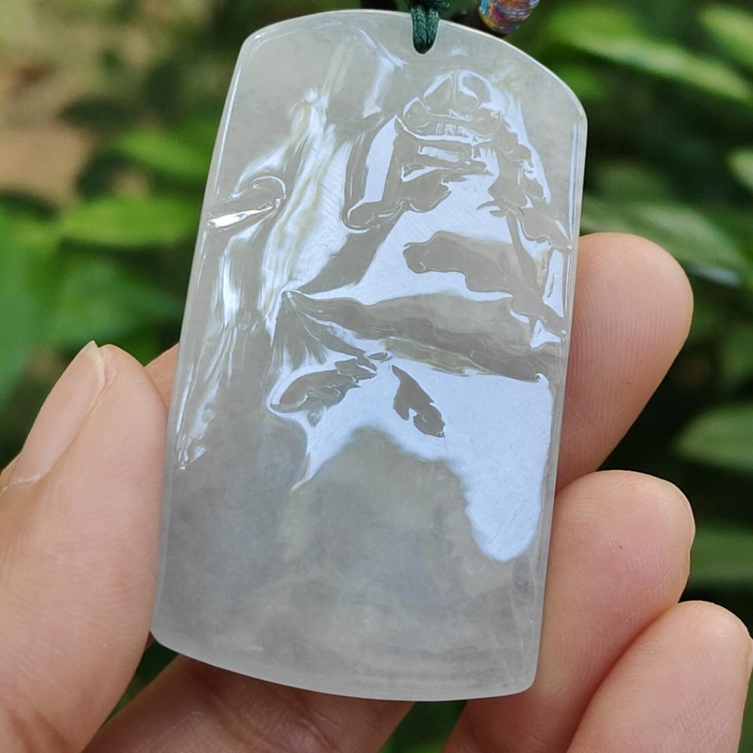 High Quality Good Translucent Light Green with Green Patches Crafted with Scenery Natural Type A Jadeite Jade as Pendant certificate weighs 26.66 grams, measurement 48.1 * 28 * 11.8 (pendant313) Yi Pin Qian Jadeites Jade Jewelry ~Your Precious Quintessential ~ Singapore