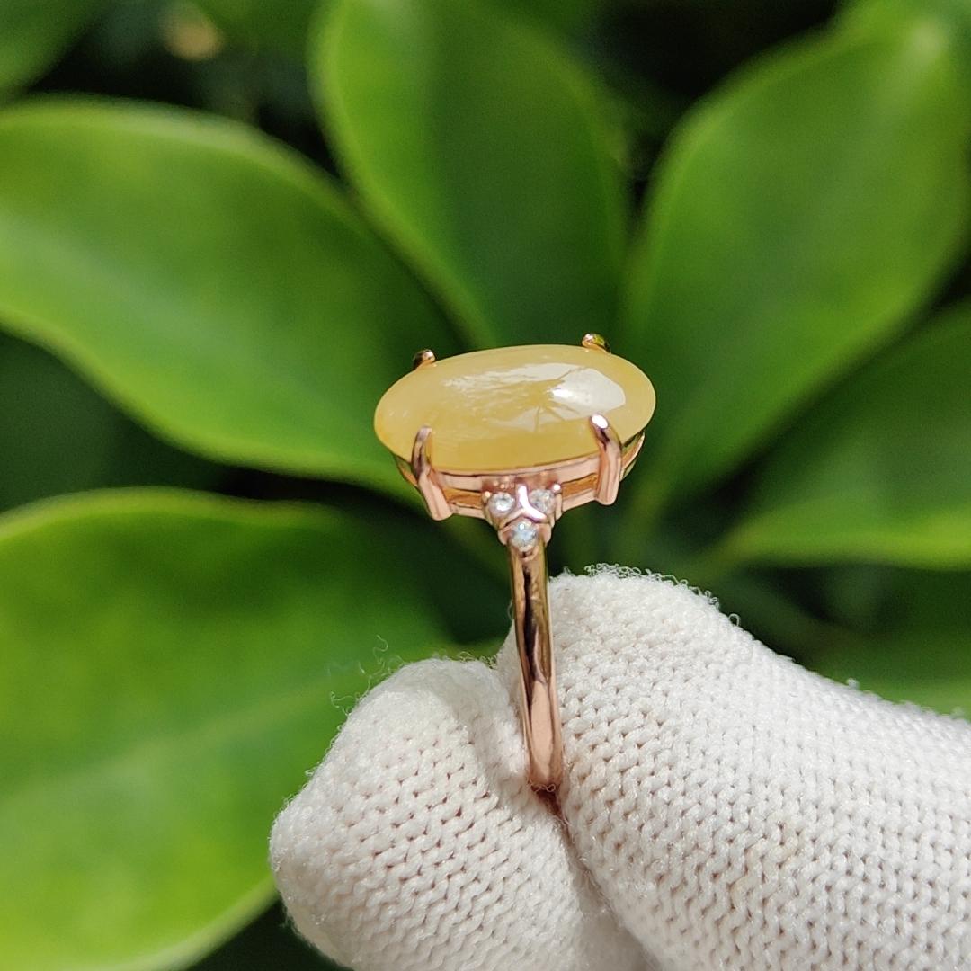 Yellow Cabochon Natural Type A Jadeite-Jade crafted as shape of oval set with size adjustable S925 Ring, certificate weighs 2.53 grams, measurement 13.3 * 9 * 3.2 mm (s925ring19) Yi Pin Qian Jadeites Jade Jewelry ~Your Precious Quintessential ~ Singapore