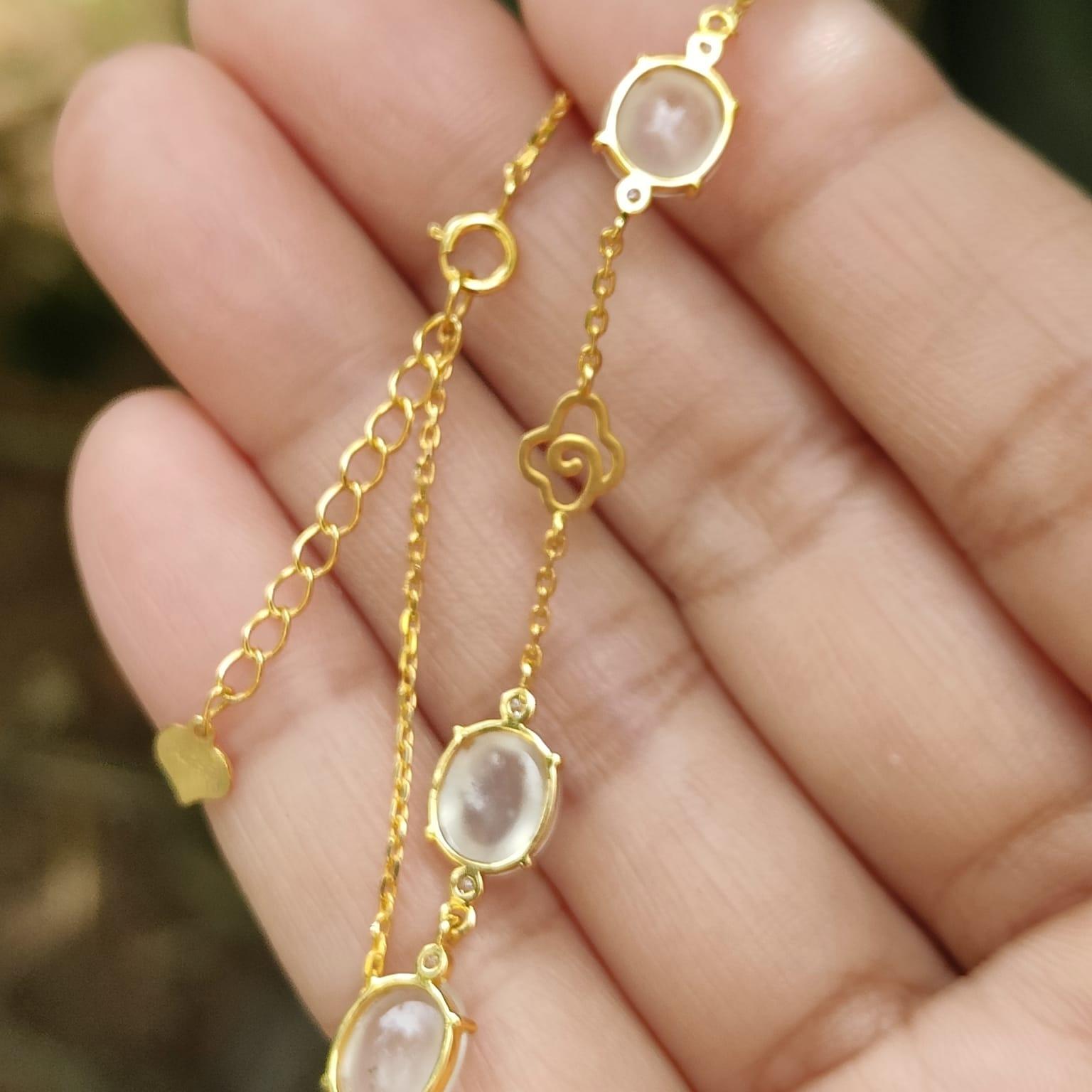Icy Translucent Jadeite Bracelet – Natural Type A Cabochons, 18K Gold, Harmony of Elements Sku: 18kp107 Yi Pin Qian Jadeites Jade Jewelry ~Your Precious Quintessential ~ Singapore