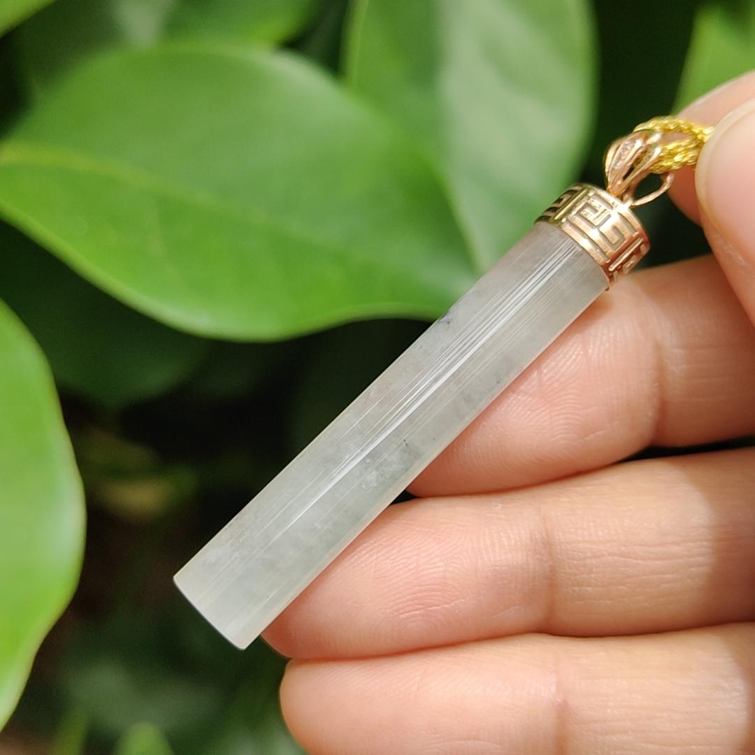 Good Translucent Icy Natural Type-A Jadeite-Jade crafted with shape of cylindrical set with 18k gold clasp as Pendant, certificate weighs 6.96 grams, measurement 43.8 * 8.1 * 7.1 mm (18kp64) Yi Pin Qian Jadeites Jade Jewelry ~Your Precious Quintessential ~ Singapore