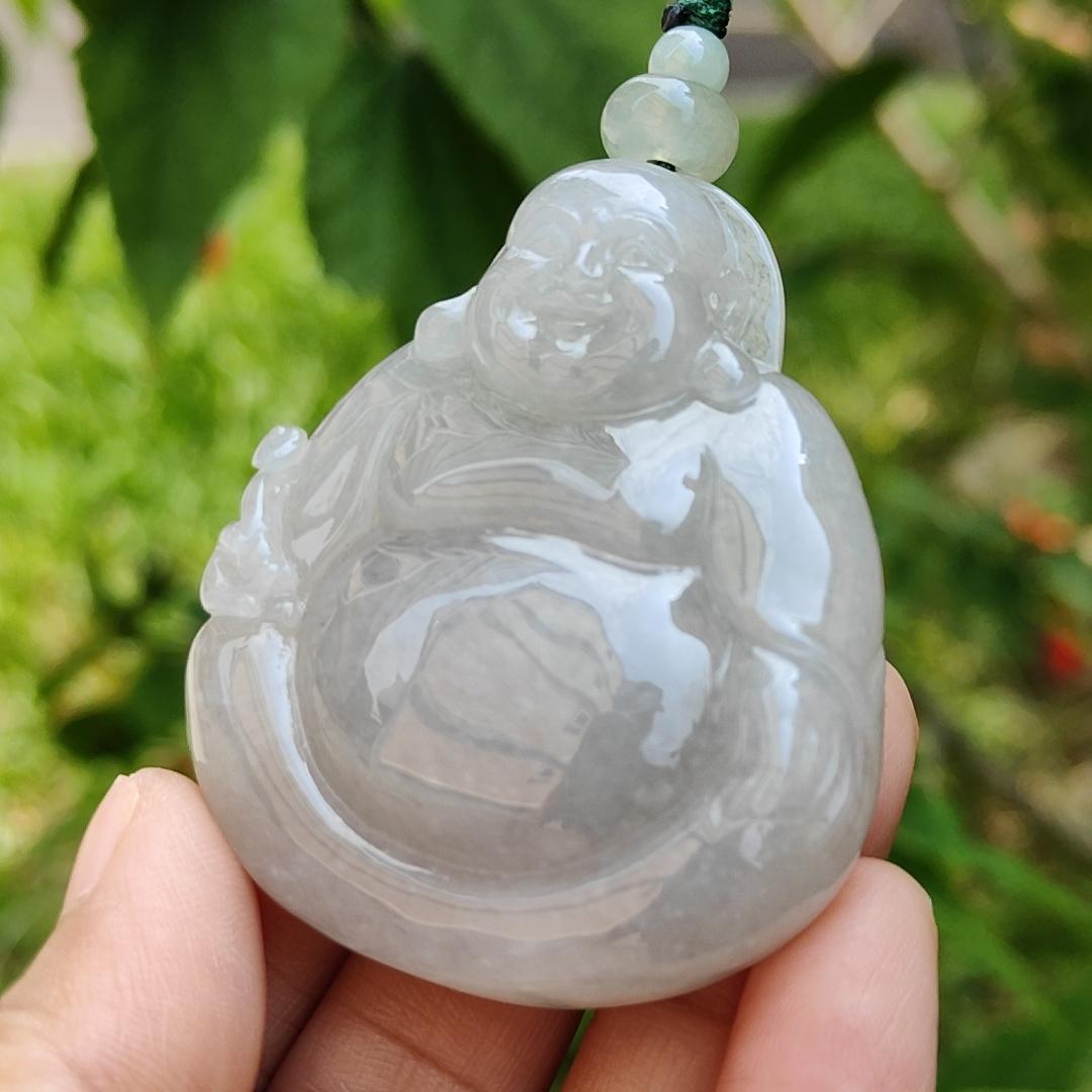 Rare Old Collection Natural Type A Jadeite Jade Pendant Necklace crafted as Milo Buddha with certificate weigh 56.32 grams, measurement 54.2 * 45.6 * 12.8 mm (pendant181) Yi Pin Qian