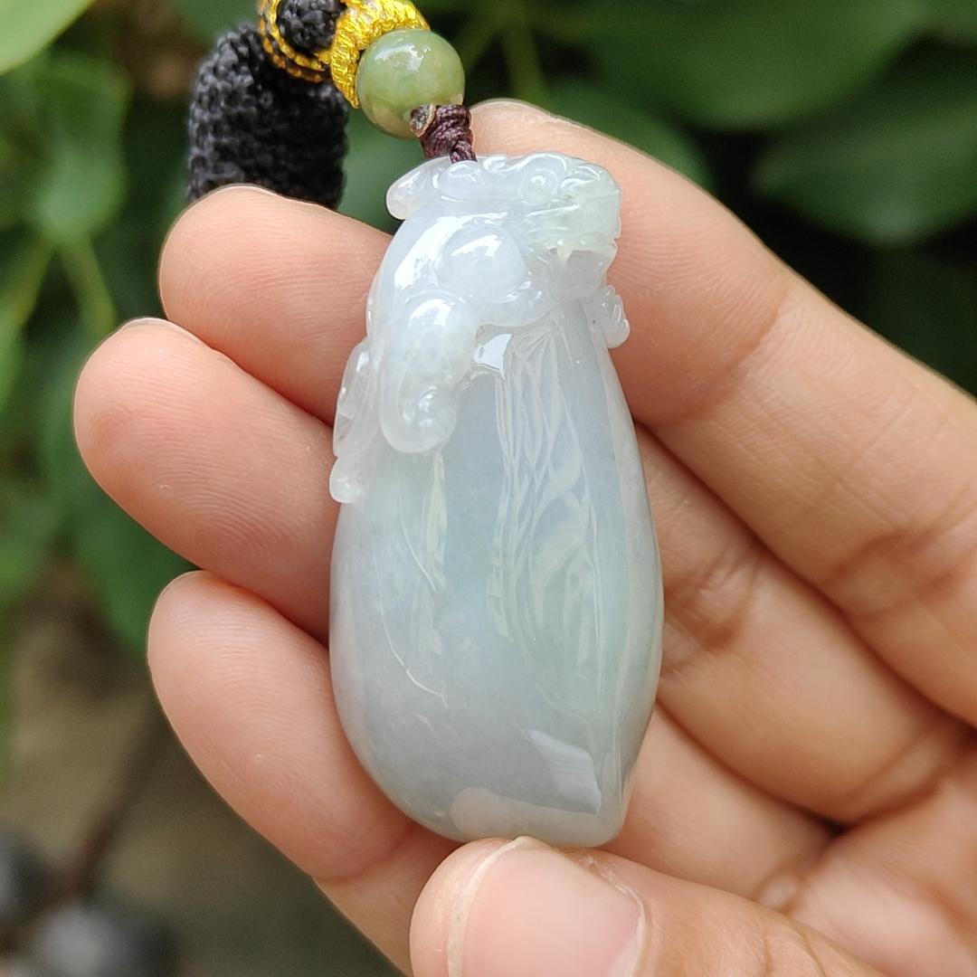 Crafted with Pixiu On Fuku Melon Burmese Natural Type A Jadeite Jade as Pendant, QIC labs approved certificate weighs 34.54 grams, measurement 47.3 * 22.2 * 16.5 mm (pendant315) Yi Pin Qian Jadeites Jade Jewelry ~Your Precious Quintessential ~ Singapore