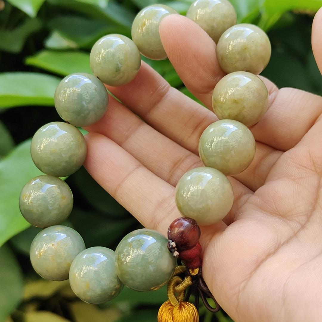 15.5mm Bracelet SG Seller Store - Light Green with Brownish Yellow Natural Type A Jadeite Jade certificate weighs 81.97 grams (bracelet30) Yi Pin Qian Jadeites Jade Jewelry ~Your Precious Quintessential ~ Singapore