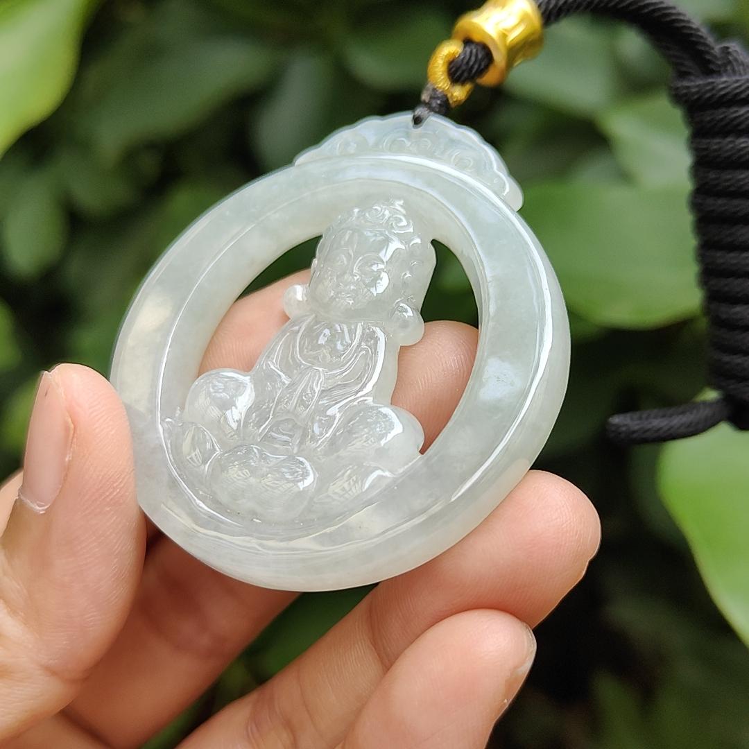 Rare Collection for Collector, Light Green Hue Type A Natural Jade Jadeite crafted with Baby Buddha as Pendant, certificate weighs 29.15 grams, measurement 53.9 * 47.6 * 6.8 mm (pendant306) Yi Pin Qian Jadeites Jade Jewelry ~Your Precious Quintessential ~ Singapore
