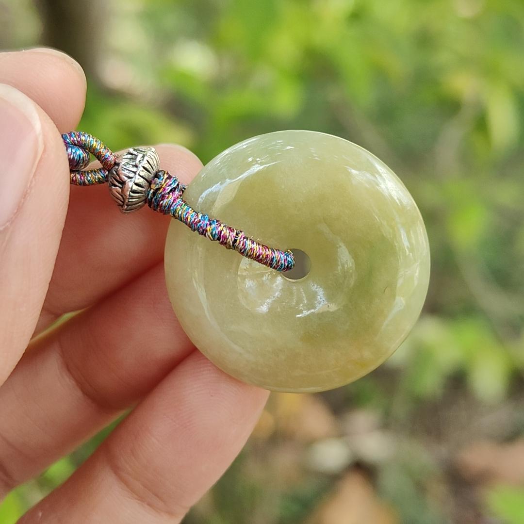New Listing SG Local Crafted as Donut Pendant on Yellow Natural Type A Jadeite Jade certificate weighs 9.35 grams, measurement 27.7 * 6.3 mm (pendant369) Yi Pin Qian Jadeites Jade Jewelry ~Your Precious Quintessential ~ Singapore