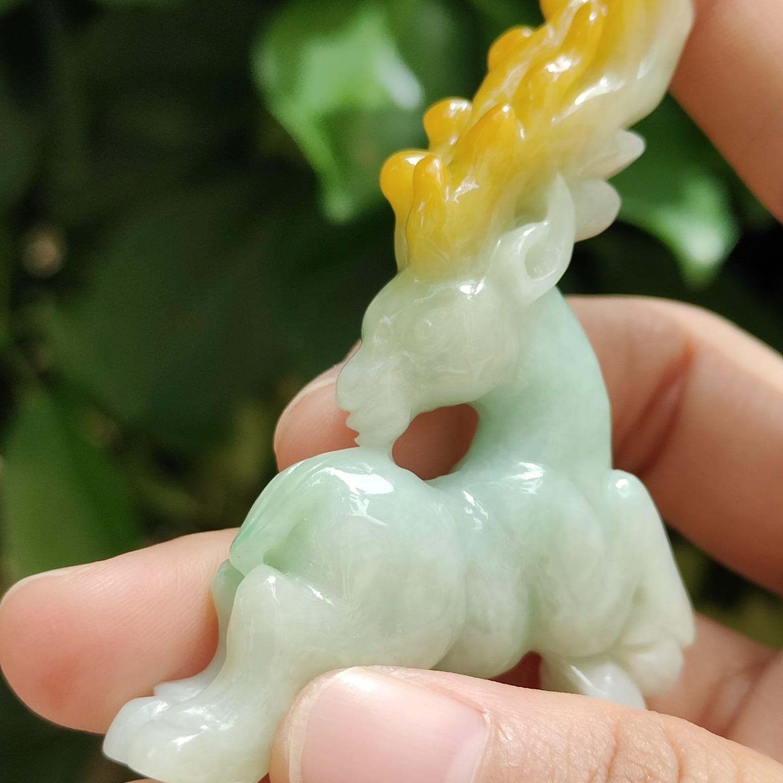 Wood Element Jade Deer Sculpture - Earth-Grounded Harmony Art Piece (Sku: hand12) Yi Pin Qian Jadeites Jade Jewelry ~Your Precious Quintessential ~ Singapore
