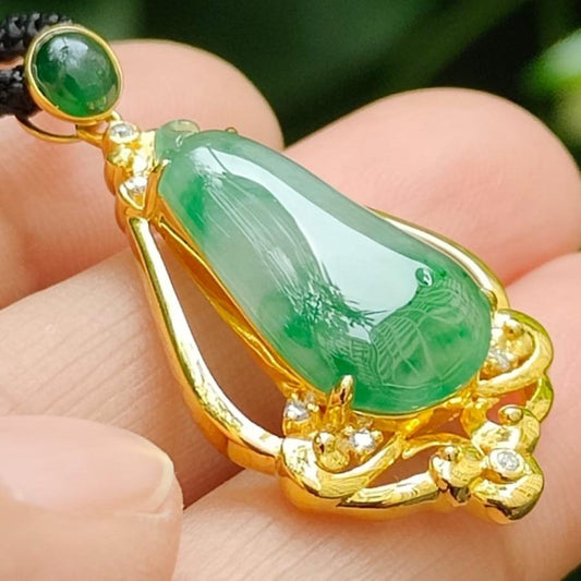 Wood & Metal Harmony Jade - Double Layer Type A Jadeite Fortune Pendant (Sku: 18kp117) Yi Pin Qian Jadeites Jade Jewelry ~Your Precious Quintessential ~ Singapore