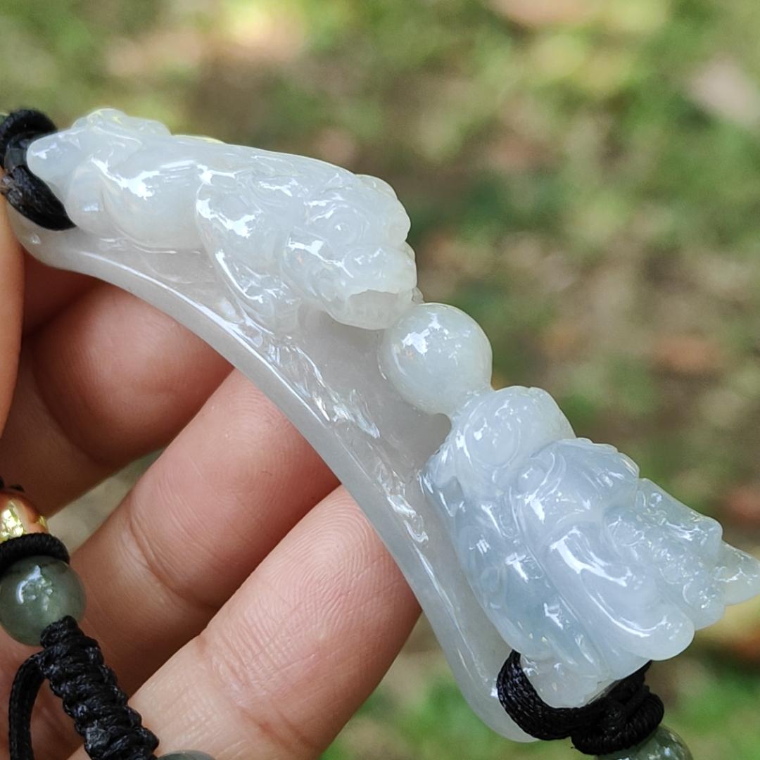 High Quality Wrist Bracelet Natural Type A Jadeite Jade crafted with Dragon and Pixiu as Bangle Bracelet, certificate weighs 25.73 grams, measurement 66.3 * 13.8 * 20 mm (bracelet26) Yi Pin Qian
