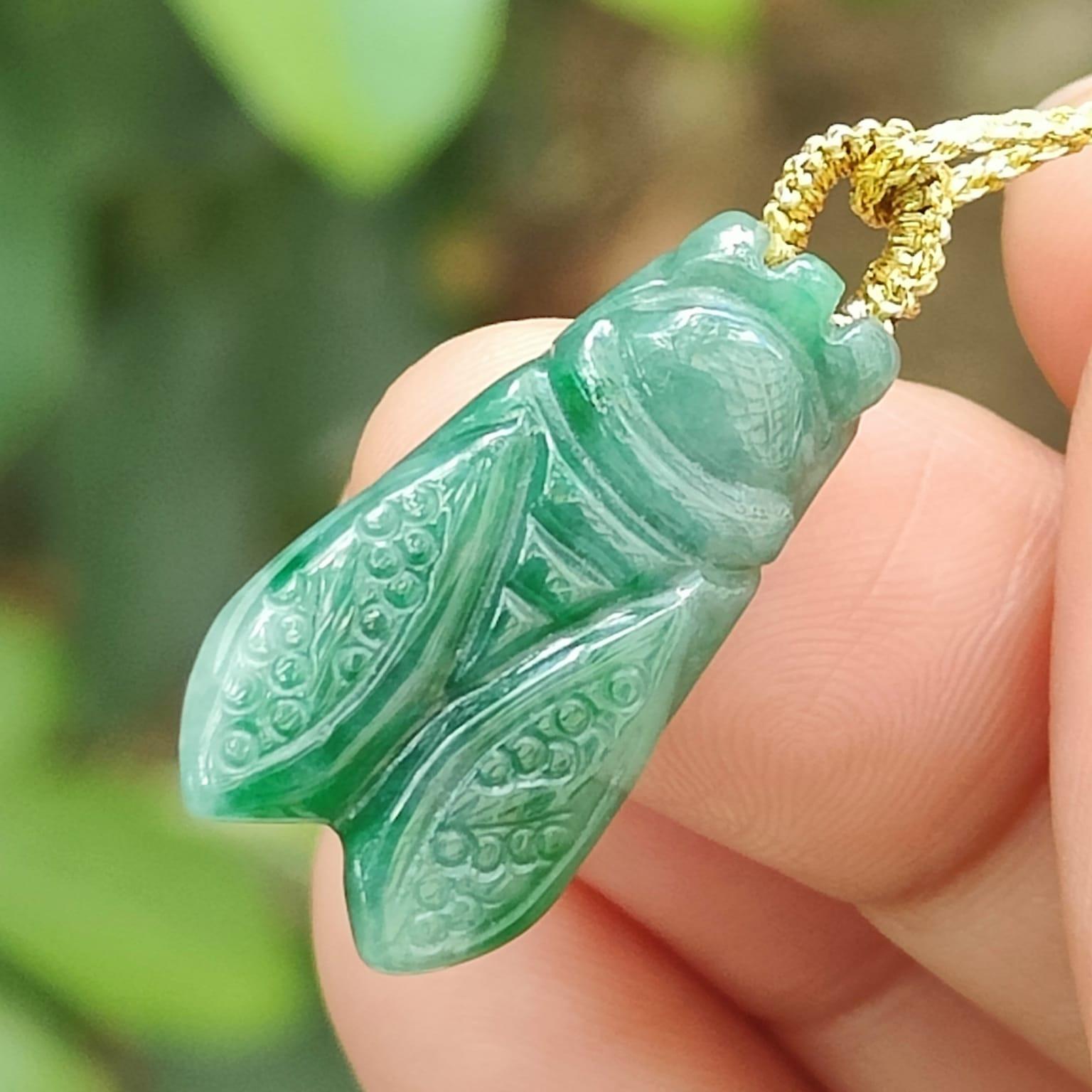 Green Cicada Pendant Natural Type A Jadeite Jade certificate weighs 3.04 grams, measurement 23.4 * 12.3 * 6 mm (pendant390) Yi Pin Qian Jadeites Jade Jewelry ~Your Precious Quintessential ~ Singapore