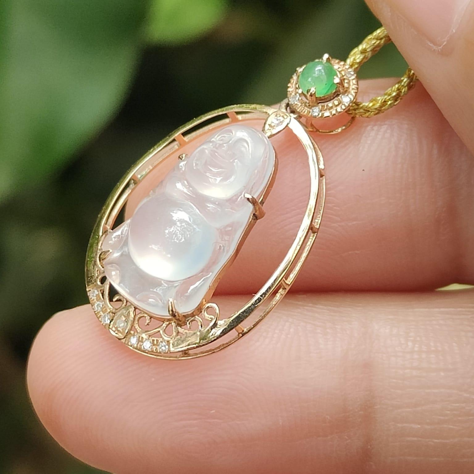 Icy Buddha Jadeite Pendant – Natural Type A Jadeite, 18K Setting, Symbol of Peace and Wisdom (18kp103) Yi Pin Qian Jadeites Jade Jewelry ~Your Precious Quintessential ~ Singapore