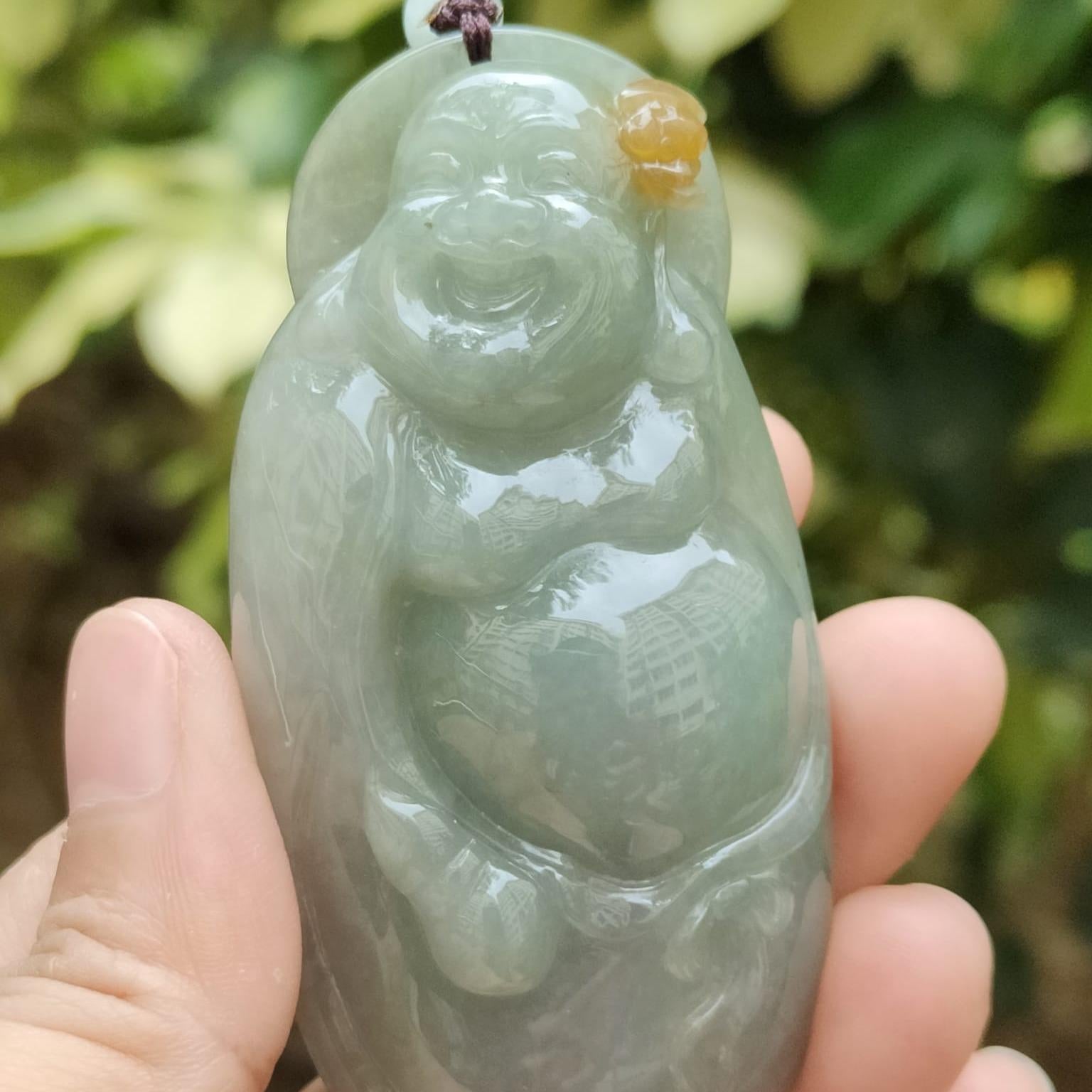 Laughing Buddha Jadeite Carving – Symbol of Joy & Fortune, Natural Type A (Certified 920770030646 SKU: pendant401) Yi Pin Qian Jadeites Jade Jewelry ~Your Precious Quintessential ~ Singapore