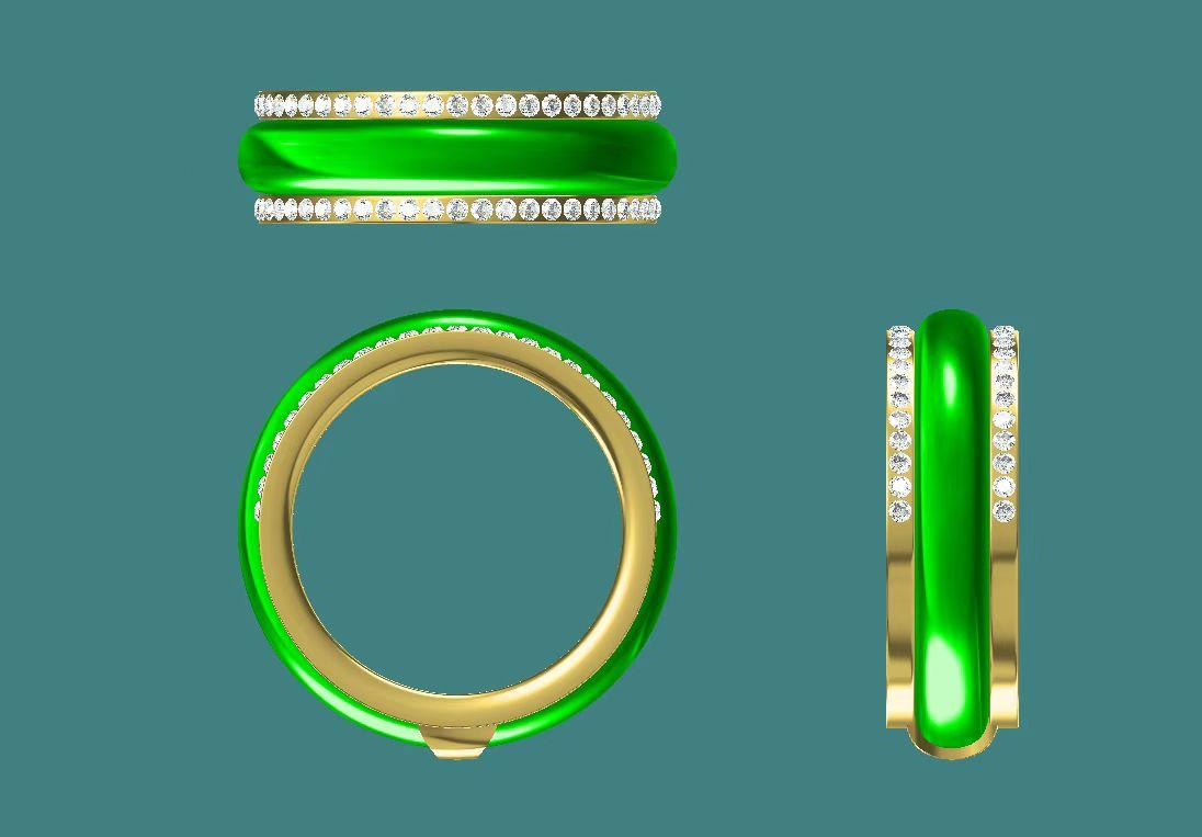 Icy Translucent Green Floating Patches Natural Type A Jadeite Jade crafted as Ring designed with removable 18k Gold, certificate weighs 4.65 grams, measurement 6.3 * 2.9 mm, finger size 17.1 mm (18kring29) Yi Pin Qian
