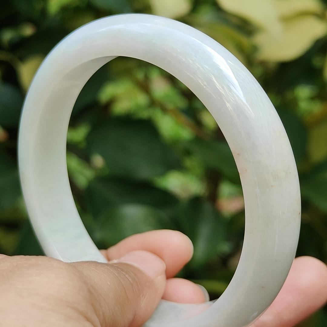 Crafted as 59.6mm Peace Bangle on Natural Type A Jadeite Jade certificate weighs 59.79 grams, Width: 12.6 mm Thickness: 8.2 mm (bangle22) Yi Pin Qian Jadeites Jade Jewelry ~Your Precious Quintessential ~ Singapore