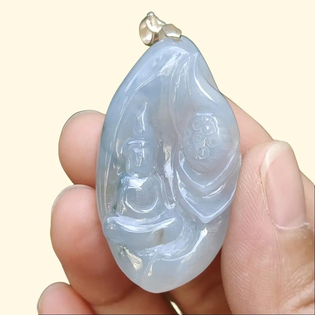 This High-Quality Light lavender with Light Green Natural Jadeite Jade crafted with faceless buddha as pendant certificate weighs 12.04 grams, measurement 41.7 * 23.5 * 6.8 mm (pendant338) Yi Pin Qian Jadeites Jade Jewelry ~Your Precious Quintessential ~ Singapore