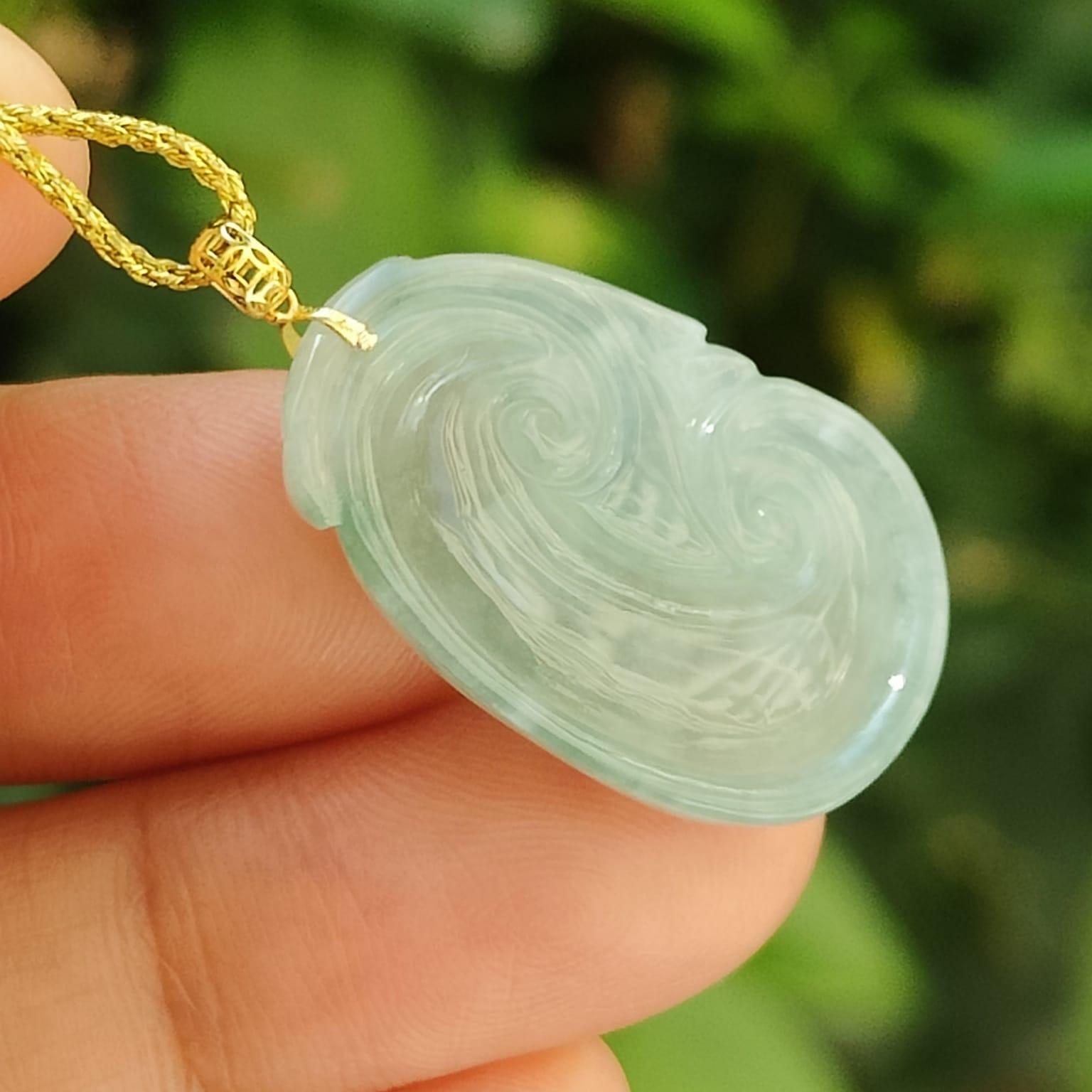 A Icy Translucent Ruyi Pendant Natural Type A Jadeite Jade added with 18k Clasp, certificate weighs 3.98 grams, measurement 25.5 * 17.5 * 4.8 mm (18kp96) Yi Pin Qian Jadeites Jade Jewelry ~Your Precious Quintessential ~ Singapore