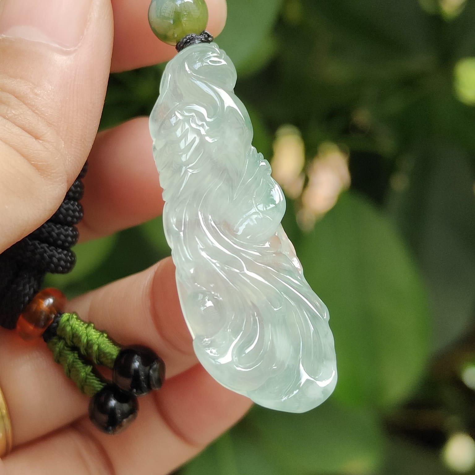 Icy Phoenix & Ruyi Jadeite Pendant – Five Elements Harmony, Certified Type A Jade, Heirloom-Quality (Sku: pendant402) Yi Pin Qian Jadeites Jade Jewelry ~Your Precious Quintessential ~ Singapore