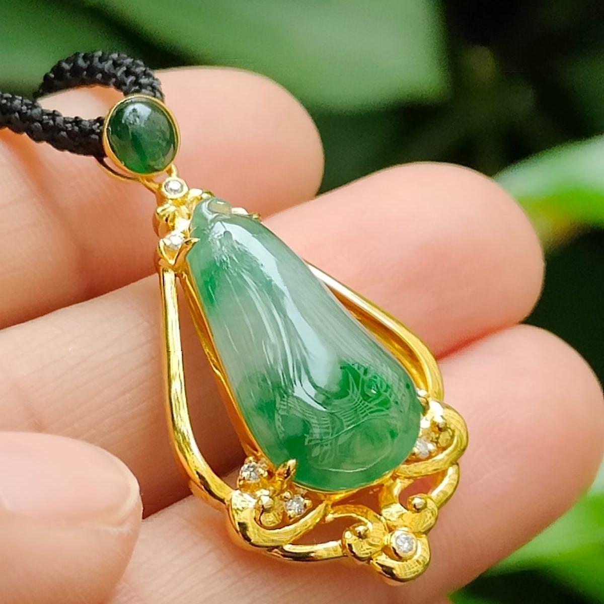 Wood & Metal Harmony Jade - Double Layer Type A Jadeite Fortune Pendant (Sku: 18kp117) Yi Pin Qian Jadeites Jade Jewelry ~Your Precious Quintessential ~ Singapore