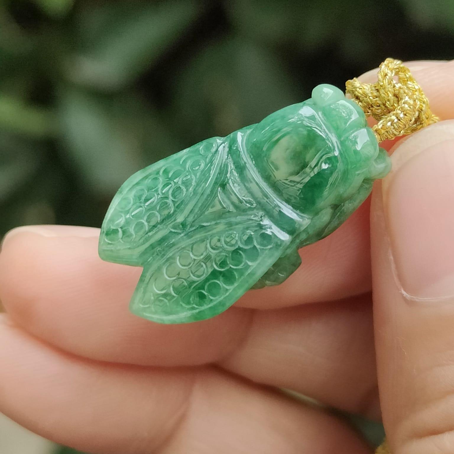 #Sold - Green Cicada crafted on Natural Type A Jadeite Jade as Pendant with SG Local Seller certificate weighs, 4.49 grams, measurement 25.1 * 15 * 6.8 mm (pendant335)