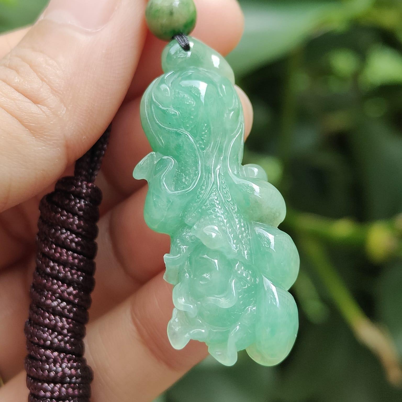 Light Green Chinese Cabbage Pendant - Natural Type A Jadeite Jade - Certificate weighs 9.35 grams, measurement 43.2 * 17 * 9.3 mm (pendant397) Yi Pin Qian Jadeites Jade Jewelry ~Your Precious Quintessential ~ Singapore