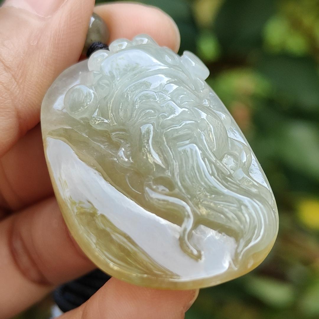 Sg New Arrival Crafted as God of Fortune Natural Type A Jadeite Jade as pendant, certificate weighs 16.02 grams, measurement 43.1 * 27.6 * 9.1 mm (pendant340) Yi Pin Qian Jadeites Jade Jewelry ~Your Precious Quintessential ~ Singapore
