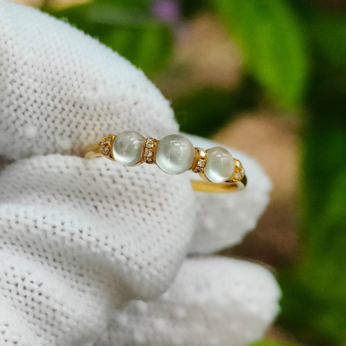 SG Seller New Listing Crafted on Natural Type jadeite jade with 3 cabochons on 18k gold as Ring certificate weighs 1.18 grams (18kring36) Yi Pin Qian Jadeites Jade Jewelry ~Your Precious Quintessential ~ Singapore