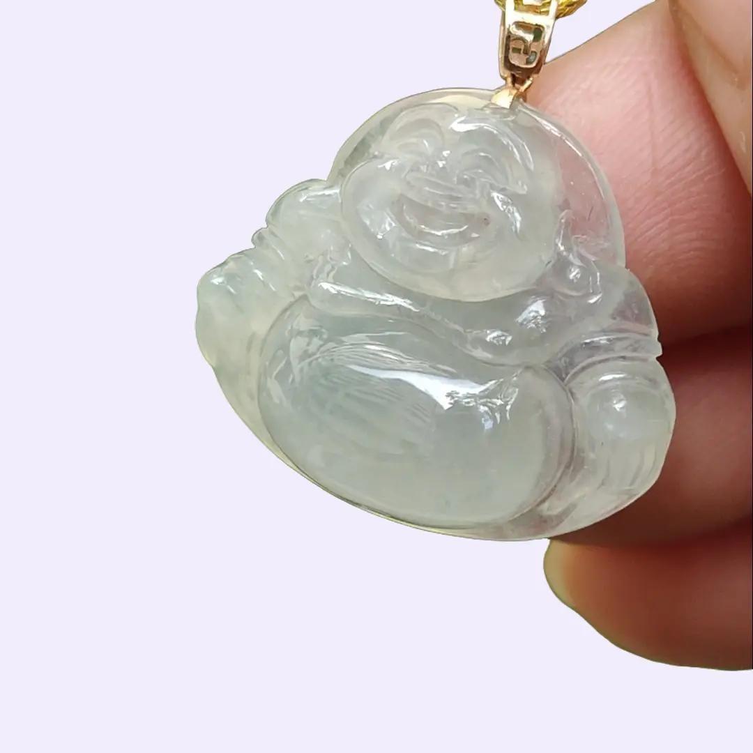 New Listing crafted as Milo Buddha on Natural Type A Jadeite Jade as Pendant with 18k Clasp, certificate weighs 3.97 grams, measurement 19.3 * 23.3 * 6.3 mm (18kp89) Yi Pin Qian Jadeites Jade Jewelry ~Your Precious Quintessential ~ Singapore