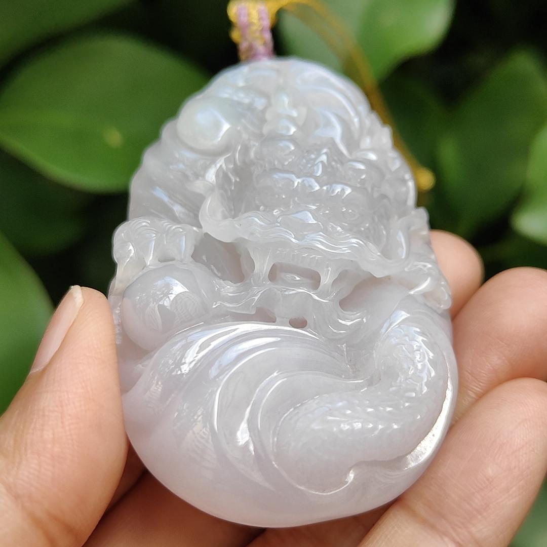 Crafted as Big Dragon Pendant on Natural Type A Jadeite Jade certificate weighs 72.71 grams, measurement 67.7 * 41 * 14.6 mm (pendant360) Yi Pin Qian Jadeites Jade Jewelry ~Your Precious Quintessential ~ Singapore