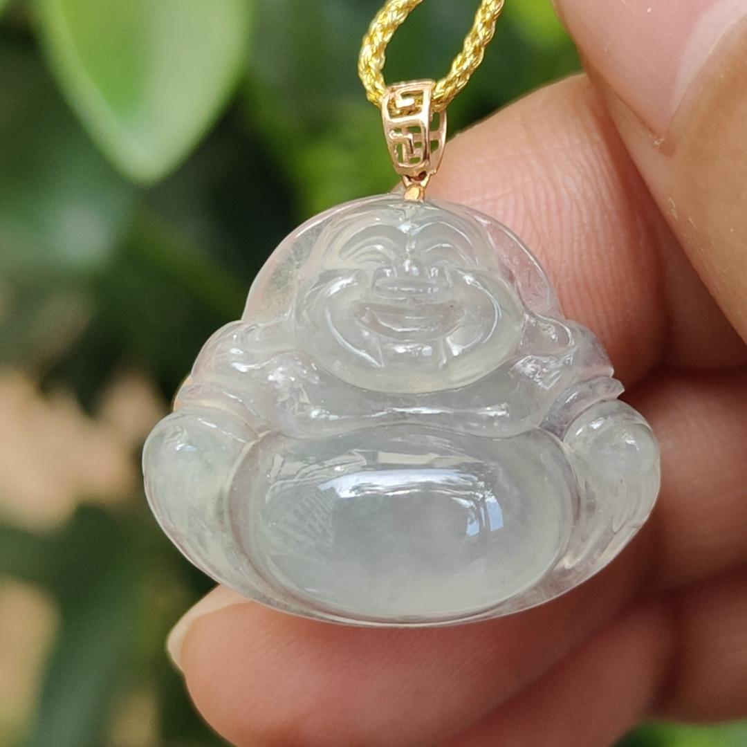 New Listing crafted as Milo Buddha on Natural Type A Jadeite Jade as Pendant with 18k Clasp, certificate weighs 3.97 grams, measurement 19.3 * 23.3 * 6.3 mm (18kp89) Yi Pin Qian Jadeites Jade Jewelry ~Your Precious Quintessential ~ Singapore