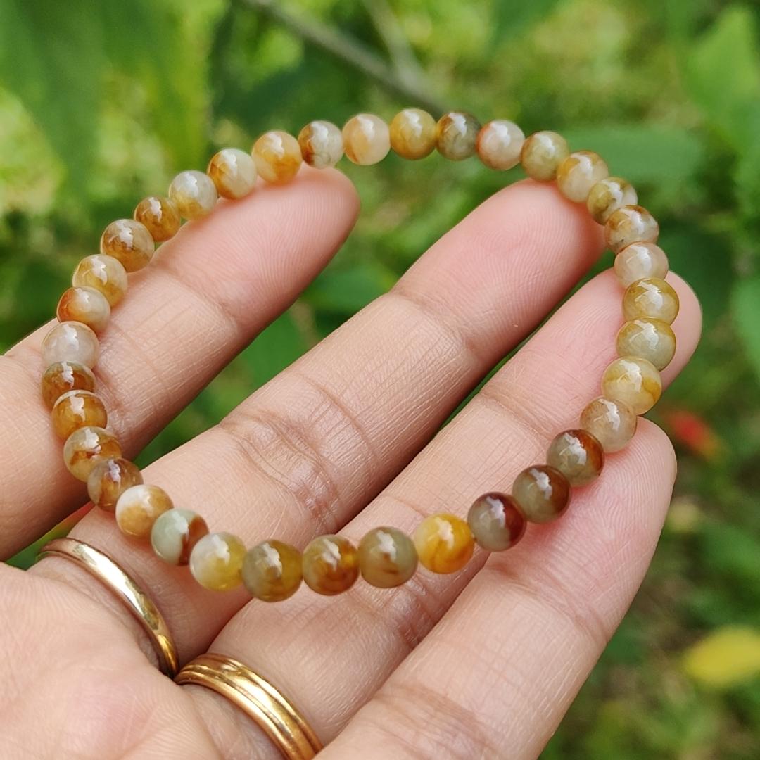 Elegant and Good Quality 5.3mm Icy Yellow, Red, Brown Natural Type A Jadeite Jade 36 Beads Bracelet with QIC labs approved certificate weigh 8.76 grams (bracelet13) Yi Pin Qian