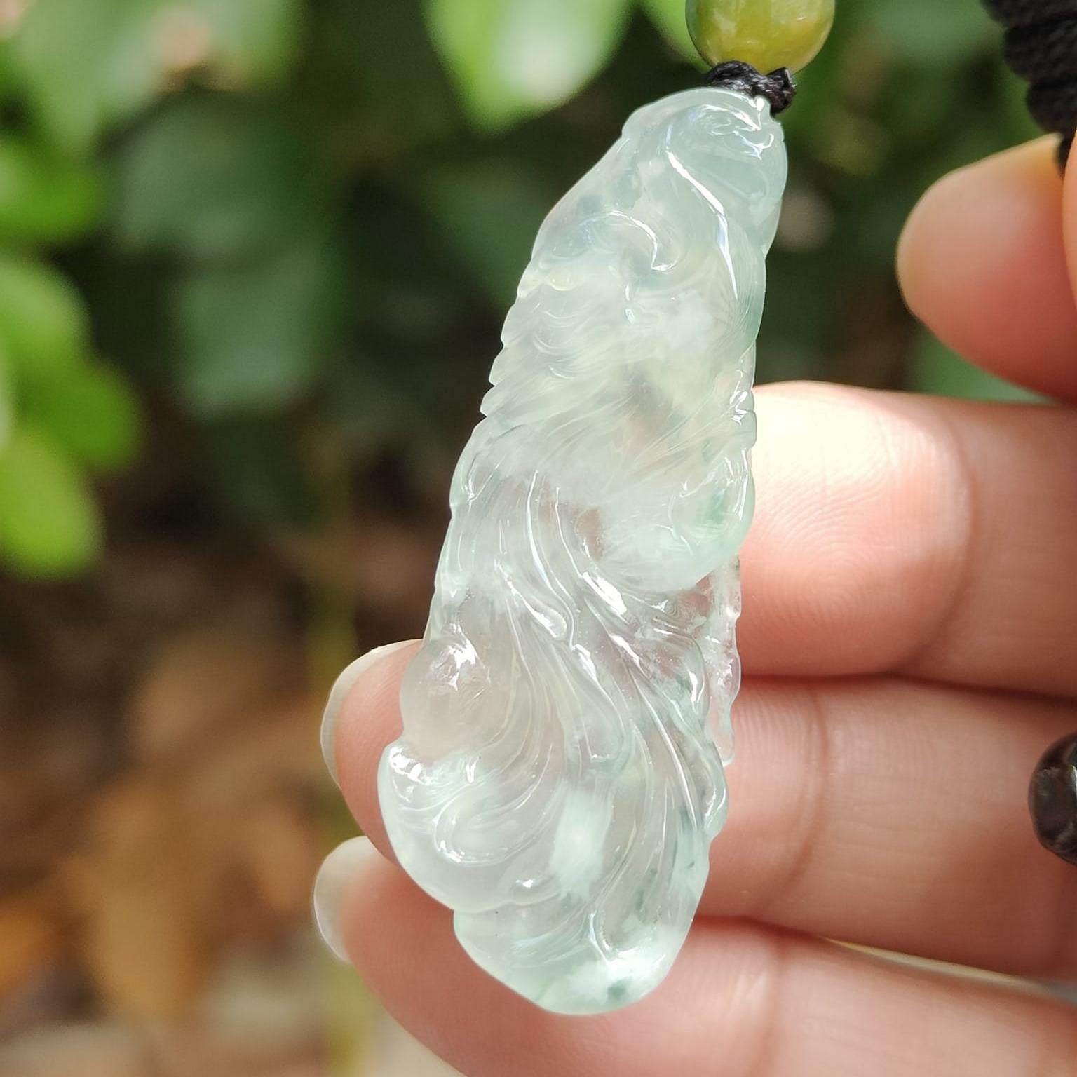 Icy Phoenix & Ruyi Jadeite Pendant – Five Elements Harmony, Certified Type A Jade, Heirloom-Quality (Sku: pendant402) Yi Pin Qian Jadeites Jade Jewelry ~Your Precious Quintessential ~ Singapore