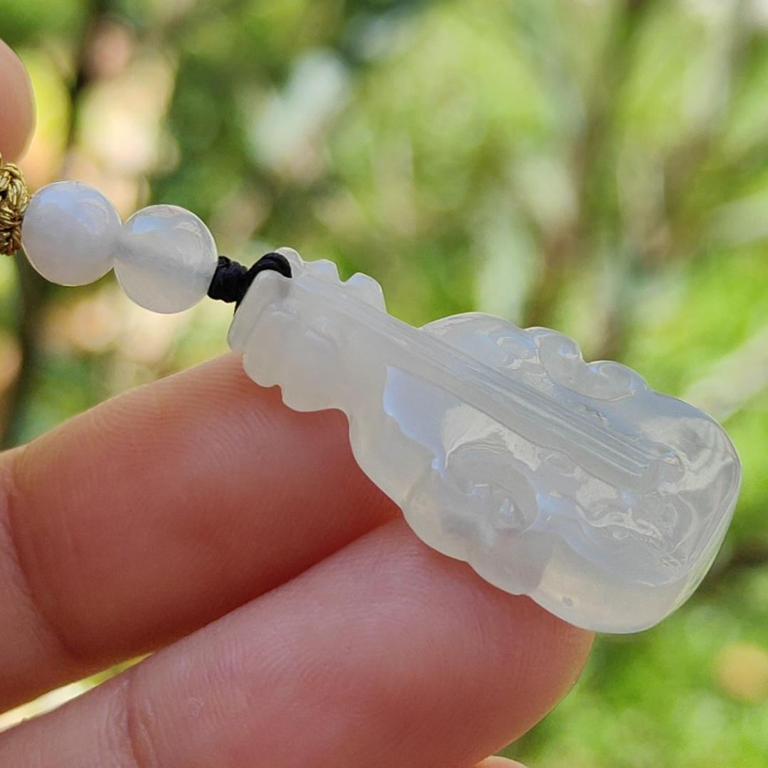 Super Rare Pure White Semi Icy Natural Type A Jadeite Jade crafted as Violin Pendant, certificate weighs 3.92 grams, measurement 27.7 * 15 * 5.3 mm (pendant256) Yi Pin Qian