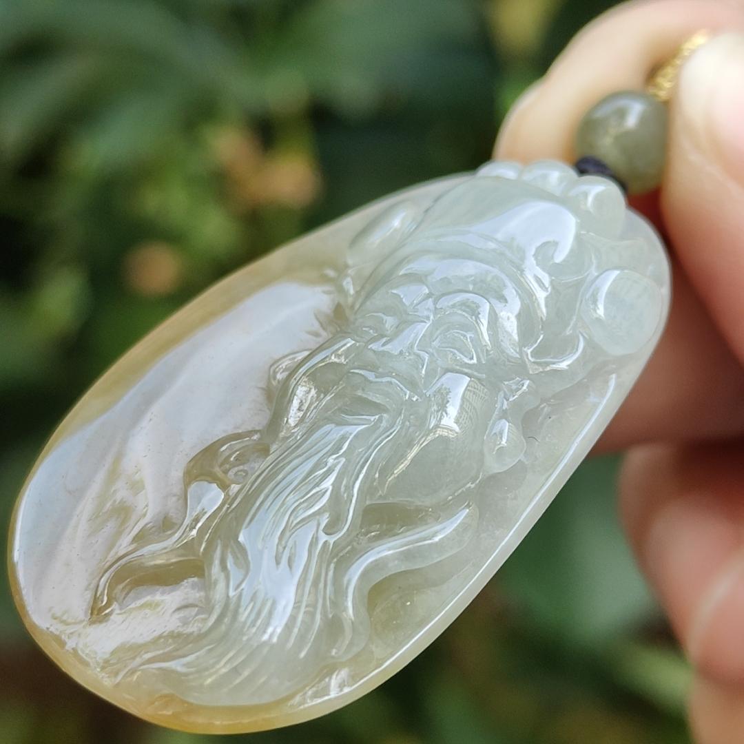 Sg New Arrival Crafted as God of Fortune Natural Type A Jadeite Jade as pendant, certificate weighs 16.02 grams, measurement 43.1 * 27.6 * 9.1 mm (pendant340) Yi Pin Qian Jadeites Jade Jewelry ~Your Precious Quintessential ~ Singapore