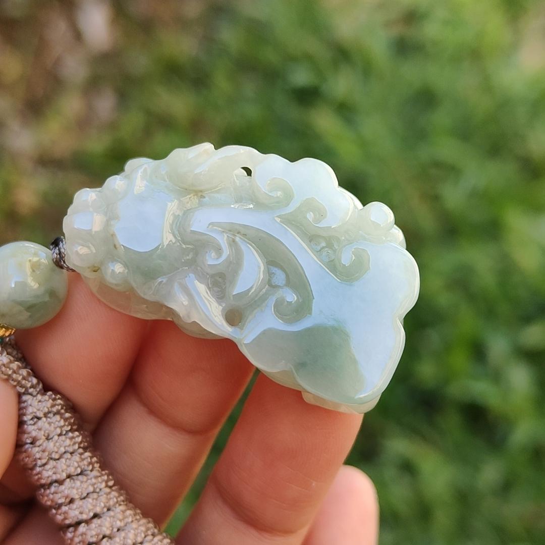 Crafted as Pixiu Light Green Natural Type A Jadeite Jade Pendant Necklace with certificate weigh 18.41 grams, measurement 38.3 * 21.6 * 11 mm (pendant178) Yi Pin Qian