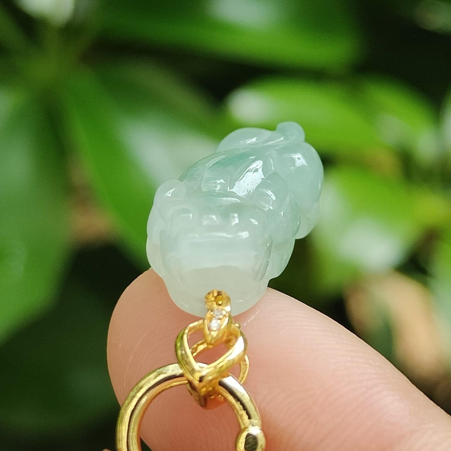 Semi Icy Translucent Pixiu Pendant Natural Type A Jadeite Jade added with 18k Clasp certificate weighs 2.79 grams, measurement 19.6 * 9.8 * 6.5 mm (18kp101) Yi Pin Qian Jadeites Jade Jewelry ~Your Precious Quintessential ~ Singapore
