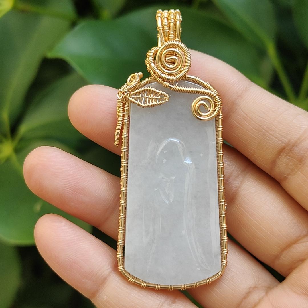 #Sold - DIY Crafting with Enlightenment, Hand wrap GF14k as pendant on Natural Type A Jadeite Jade with certificate, weighs 19.33 grams ~ Made in Singapore (pendant311)