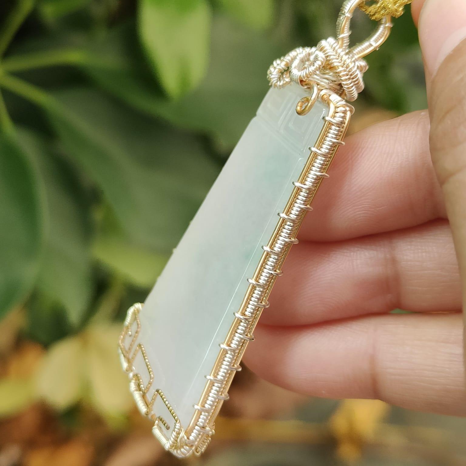 New Arrival - DIY GF14k wrapping on this Natural Type A Jadeite Jade Pendant crafted as Nothing, SG ready stock with certificate weighs 16.26 grams, measurement 66.9 * 29 * 5 (pendant329) Yi Pin Qian Jadeites Jade Jewelry ~Your Precious Quintessential ~ Singapore