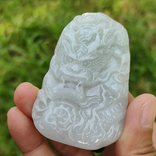 Natural Type A Jadeite Pendant Necklace crafted with Big Domineering Dragon symbols of power, status, authority, certificate included weigh 49.53 grams, 67.7 * 42 * 10.3 mm (pendant22) Yi Pin Qian