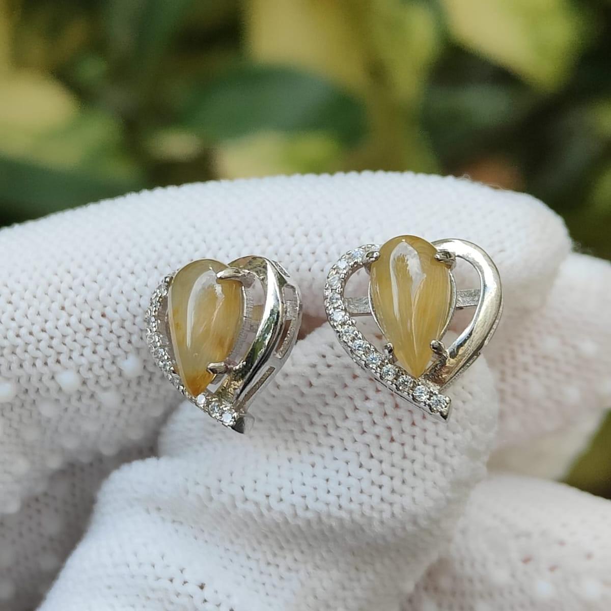 Icy Yellow Natural Type A Jadeite Jade set with S925 as Stud Earrings certificate weighs 2.24 grams (s925es1) Yi Pin Qian Jadeites Jade Jewelry ~Your Precious Quintessential ~ Singapore
