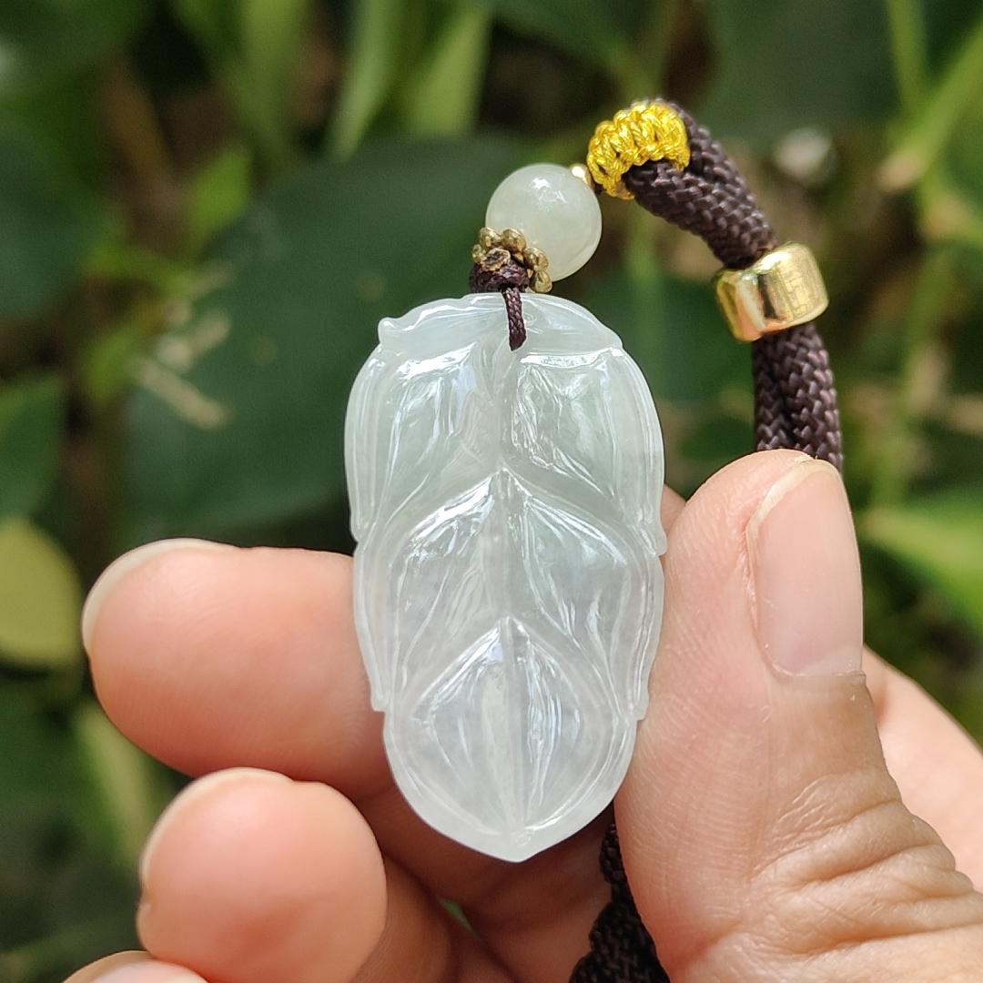 Crafted as Leaf on Natural Type A Jadeite Jade as Pendant certificate weighs 7.37 grams, measurement 34.8 * 19.3 * 5.8 mm (pendant379) Yi Pin Qian Jadeites Jade Jewelry ~Your Precious Quintessential ~ Singapore