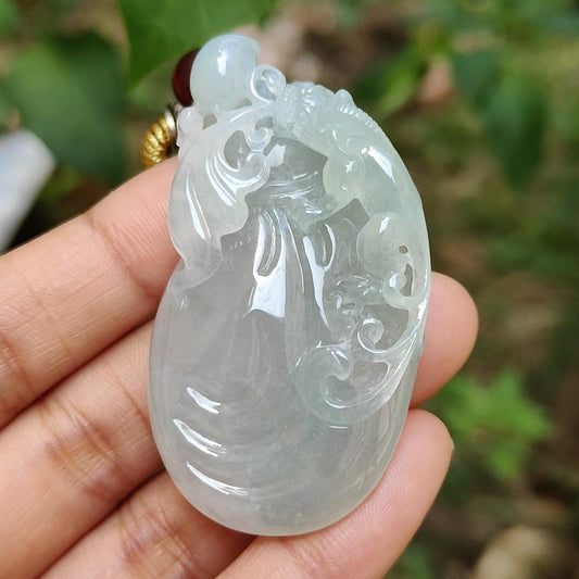 Limited Time Offer Semi Icy Premium Natural Type A Jadeite Jade crafted with pixiu as pendant, certificate weigh 30.20 grams, measurement 53.5 * 30.3 * 14.8 mm (pendant200) Yi Pin Qian