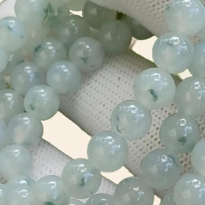 108 beads 6.5mm crafted on High Quality Green Patches Natural Type A Jadeite Jade as Necklace or Bracelet certificate weighs 50.86 grams (bracelet32) Yi Pin Qian Jadeites Jade Jewelry ~Your Precious Quintessential ~ Singapore