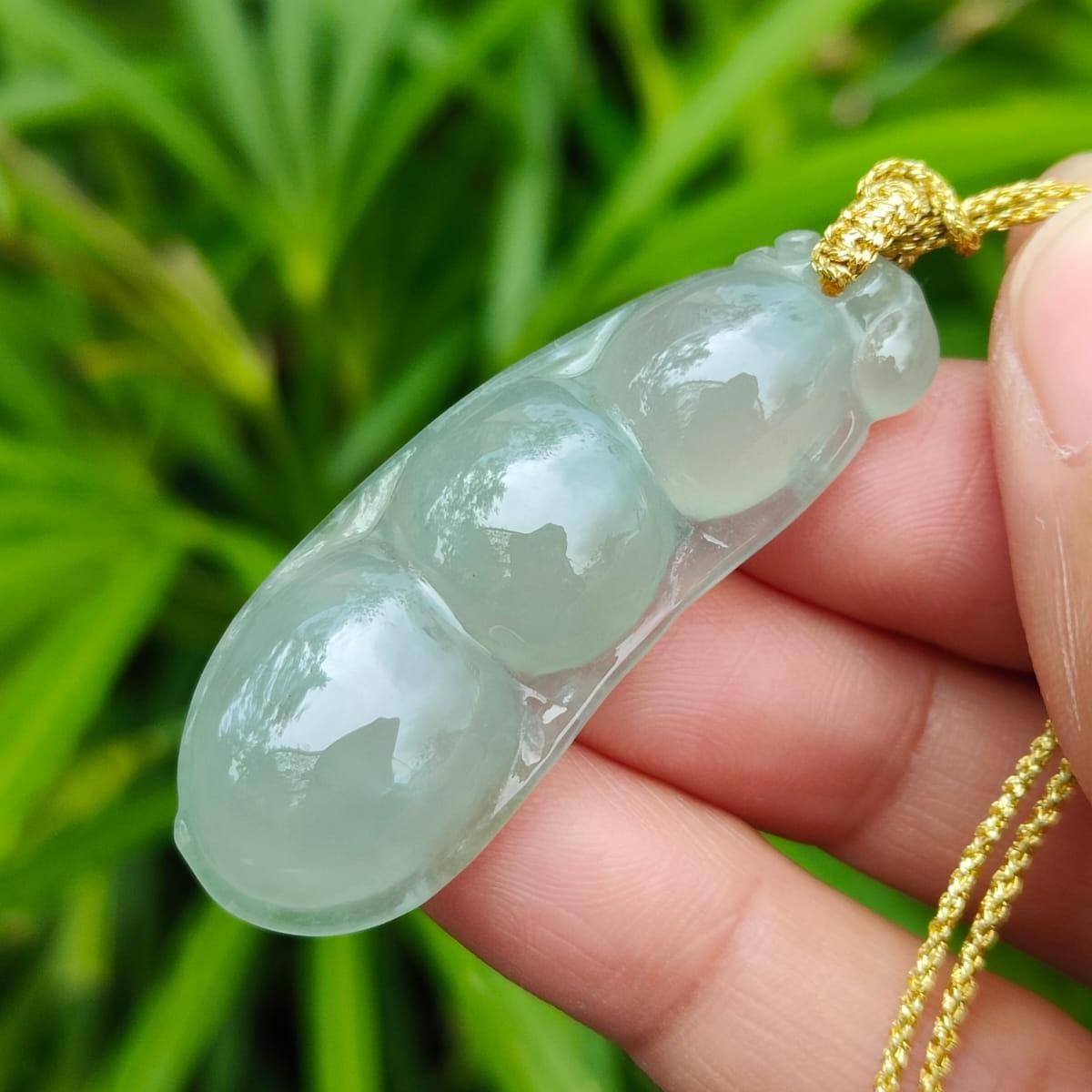 Crafted as Bean #6 Pendant on High Quality Natural Type A Jadeite Jade certificate weighs 8.5 grams, measurement 43.8 * 17 * 6.9 mm (pendant368)