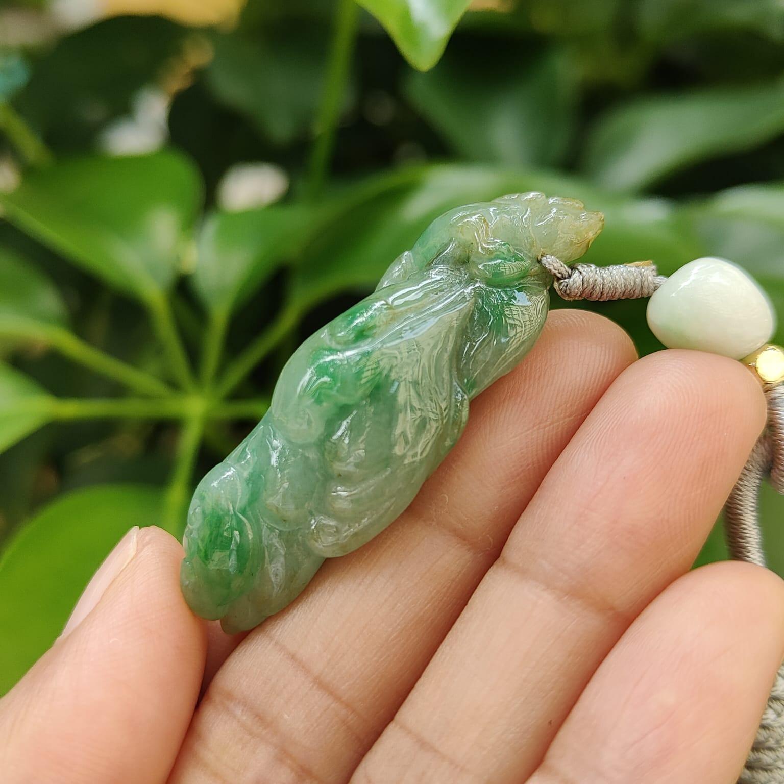 Green with Yellow Natural Type A Jadeite Jade crafted with Ruyi and Pixiu as pendant, certificate weighs 16.67 grams, measurement 47.2 * 19.8 * 13.3 mm (pendant344) Yi Pin Qian Jadeites Jade Jewelry ~Your Precious Quintessential ~ Singapore