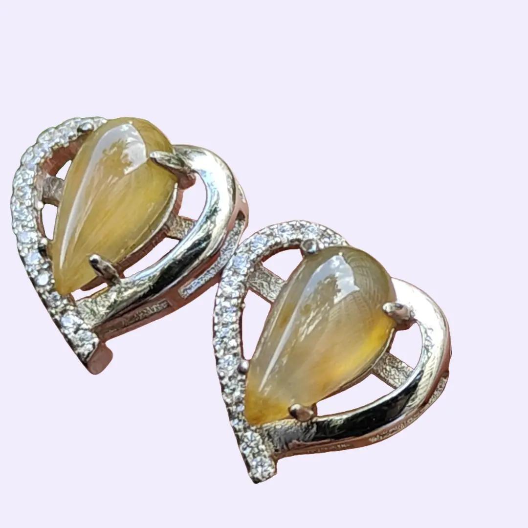 Icy Yellow Natural Type A Jadeite Jade set with S925 as Stud Earrings certificate weighs 2.24 grams (s925es1) Yi Pin Qian Jadeites Jade Jewelry ~Your Precious Quintessential ~ Singapore