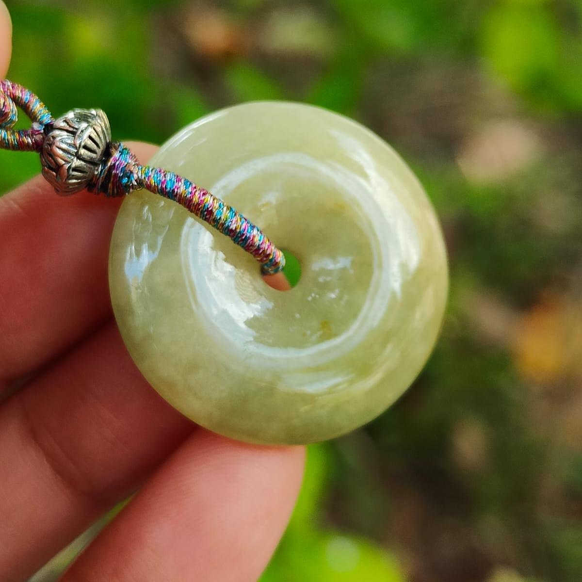 New Listing SG Local Crafted as Donut Pendant on Yellow Natural Type A Jadeite Jade certificate weighs 9.35 grams, measurement 27.7 * 6.3 mm (pendant369) Yi Pin Qian Jadeites Jade Jewelry ~Your Precious Quintessential ~ Singapore