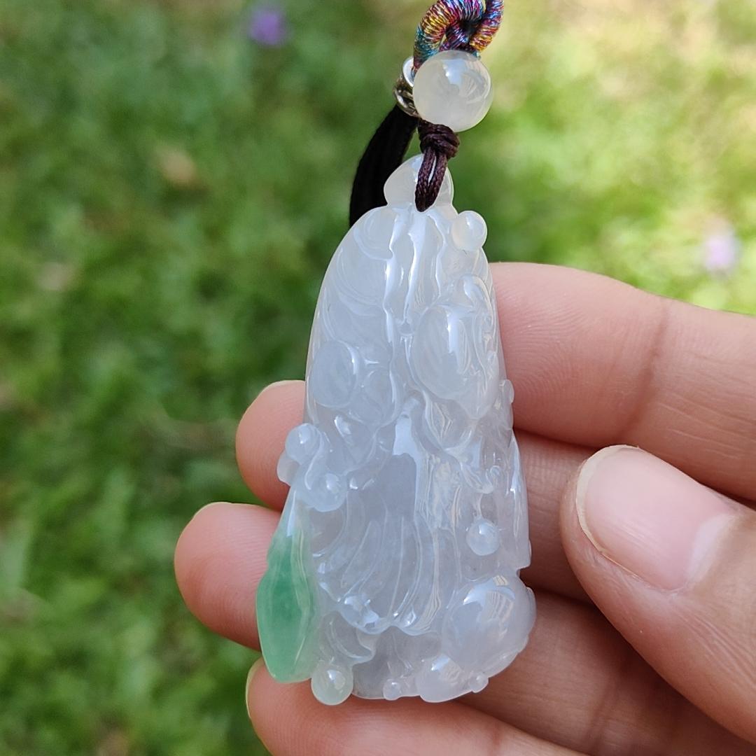 Semi Icy Natural Type A Jadeite Jade with green crafted as Chinese Cabbage Pendant, with certificate weigh 21.33 grams, measurement 47 * 25 * 12 mm (pendant197) Yi Pin Qian
