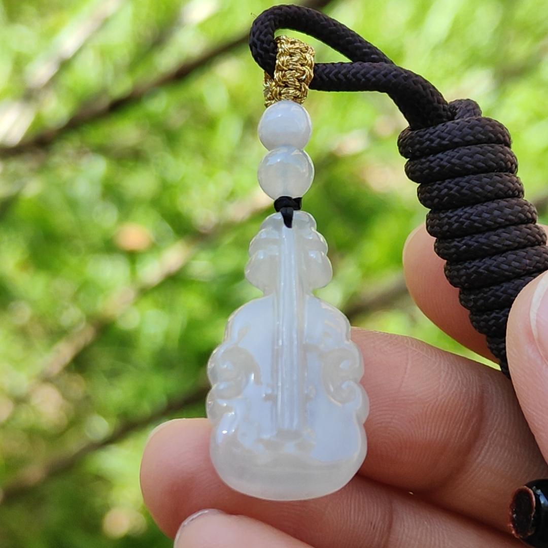 Super Rare Pure White Semi Icy Natural Type A Jadeite Jade crafted as Violin Pendant, certificate weighs 3.92 grams, measurement 27.7 * 15 * 5.3 mm (pendant256) Yi Pin Qian